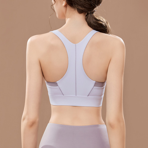 High-intensity integrated yoga bra with front zipper, crossback, shock absorption, shaping, outdoor sports innerwear for women