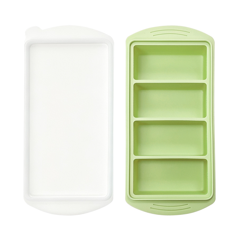 Transfronterizo de silicona gran molde de rejilla de hielo cuadrado con cubierta caja de alimentos suplementarios domésticos caja de congelación fácil de desmoldear caja de conservación de frescura de silicona