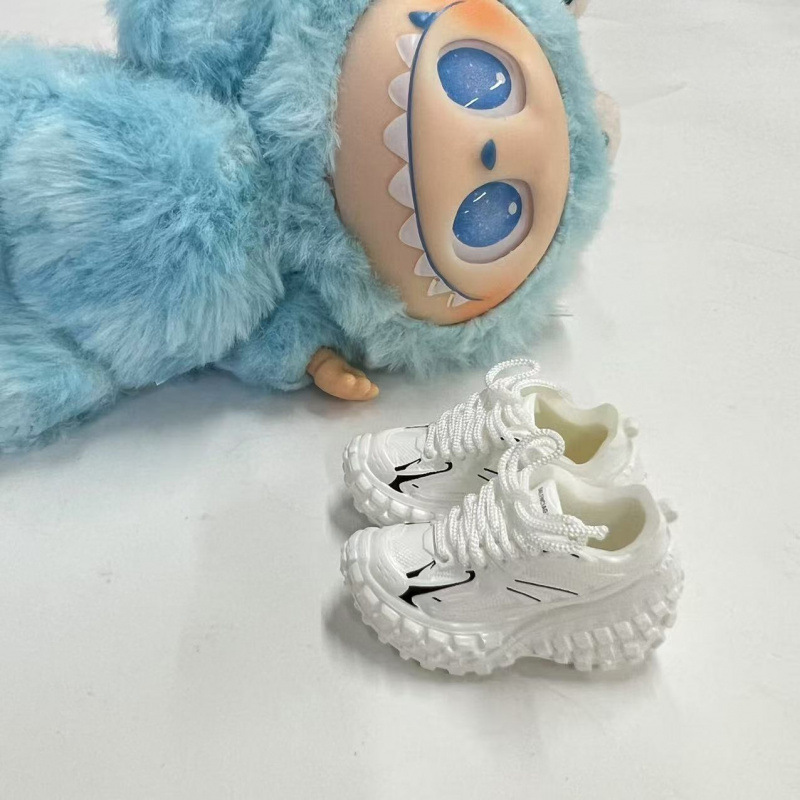 LABUBU Zapatos Rabu Ropa de bebé 17cm felpa vinilo bolso de muñeca colgante para zapatos desnudos caja ciega