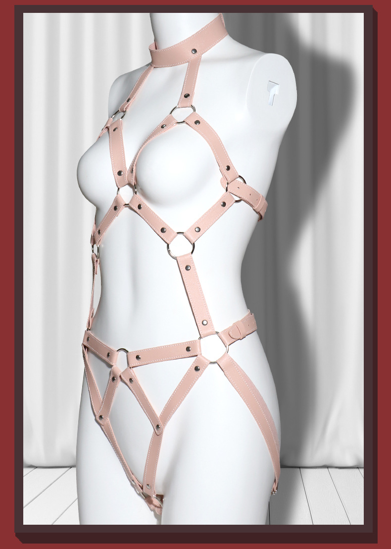 SM-Style PU Leather Bondage Bodysuit with Metal Hardware, Adult Couple Restraint Wear — detail image 15
