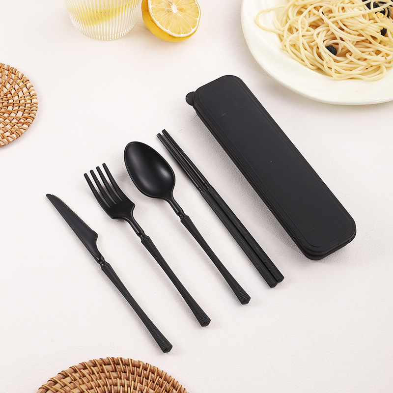 プラスチック家庭用食器袋卸売ポータブルPPナイフ、フォーク、スプーン、箸4点セット子供と学生のためのコンプリートセットAmazon|undefined