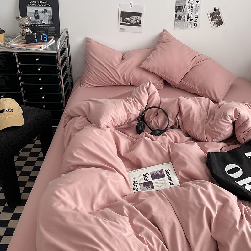 2024 nueva serie de cuatro piezas de mezcla y combinación de color sólido de algodón lavado de peso alto