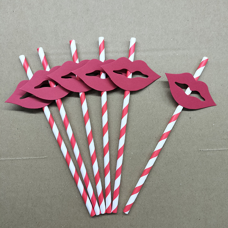 Paja de papel labio Rojo Tarjeta desechable degradable fiesta de boda paja postre pastel bebida paja decorativa