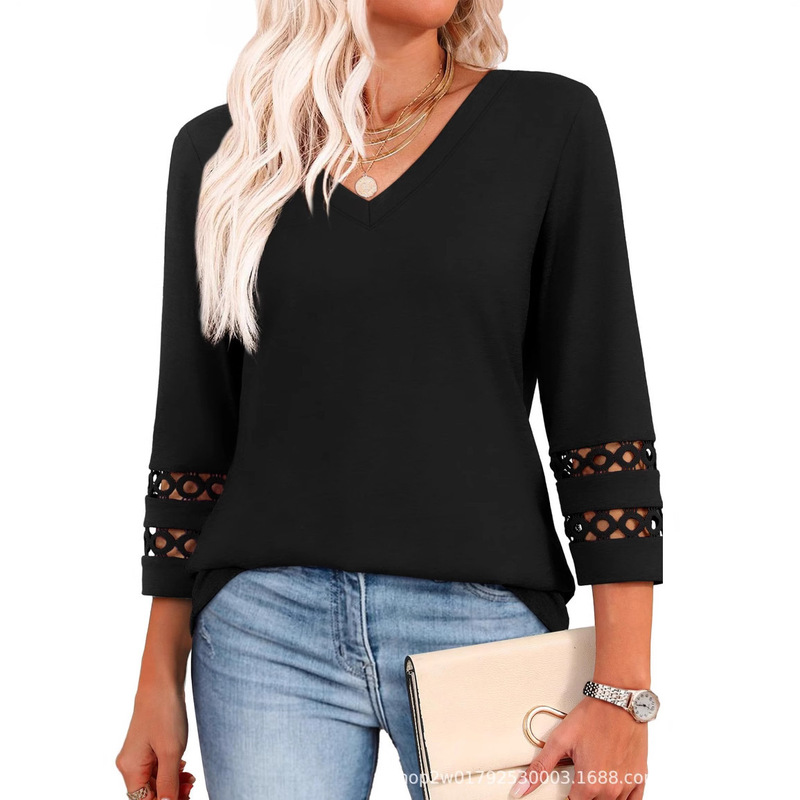 3/4 Long Sleeve Women's Tops 2025 Fashion Ladies Casual Blouse V Neck T-Shirt Summer Clothing 3/4 Long Sleeve Women's Tops 2025 Fashion Ladies Casual Blouse V Neck T-Shirt Summer Clothing