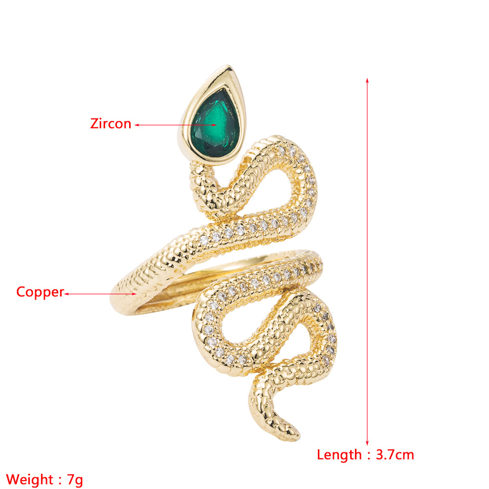 Mode Neue Kupfer Vergoldet Micro-set Zirkon Schlange Offener Ring display picture 1