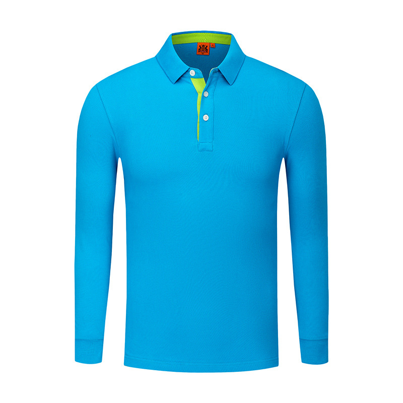 Otoño y invierno de color sólido cuello polo camiseta de polo de algodón blanco camiseta de polo de hombre manga larga vestido de trabajo personalizado bordado