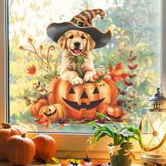 外貿萬聖節南瓜巫師帽臥室客廳玄關家居裝飾牆貼貼紙自粘批發跨境