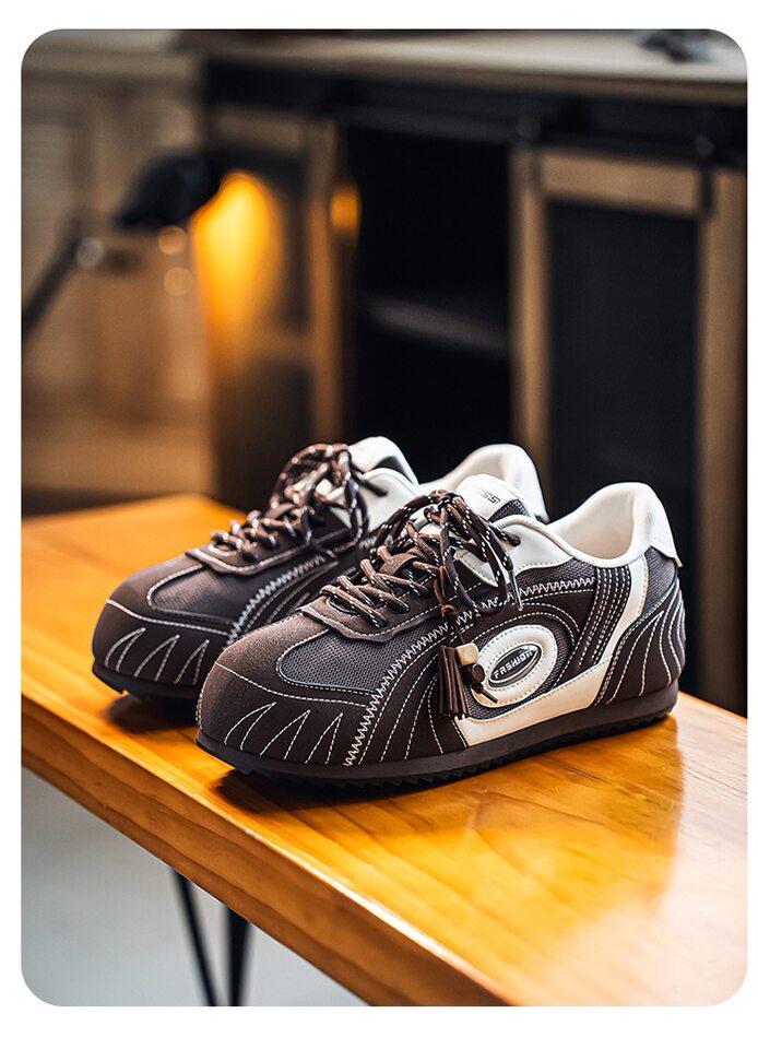 Giày sneaker nam da tổng hợp cổ thấp đế phẳng, kiểu giày tập luyện thể thao — Màu xanh da trời, màu nâu, đen chi tiết 12