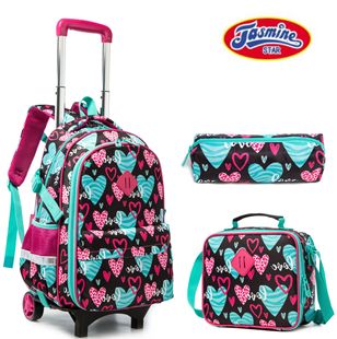 Cross-border New Cartoon 17-inch Primary School Students' Side-opening Zipper Trolley Schoolbag Three-piece Set for Boys and Girls