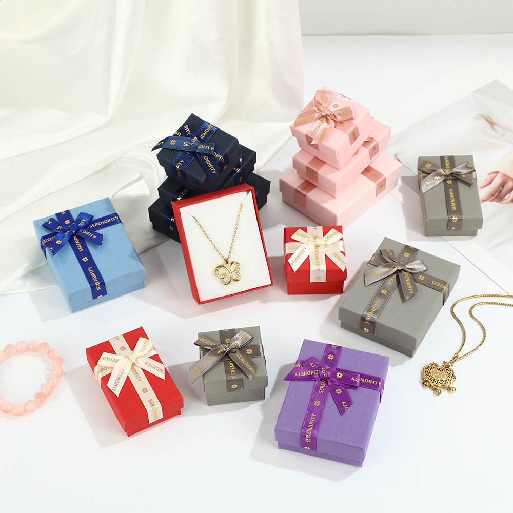Caja de joyería de arco de moda coreana simple caja de embalaje de regalo de alta calidad caja de almacenamiento de collar de pendientes de anillo