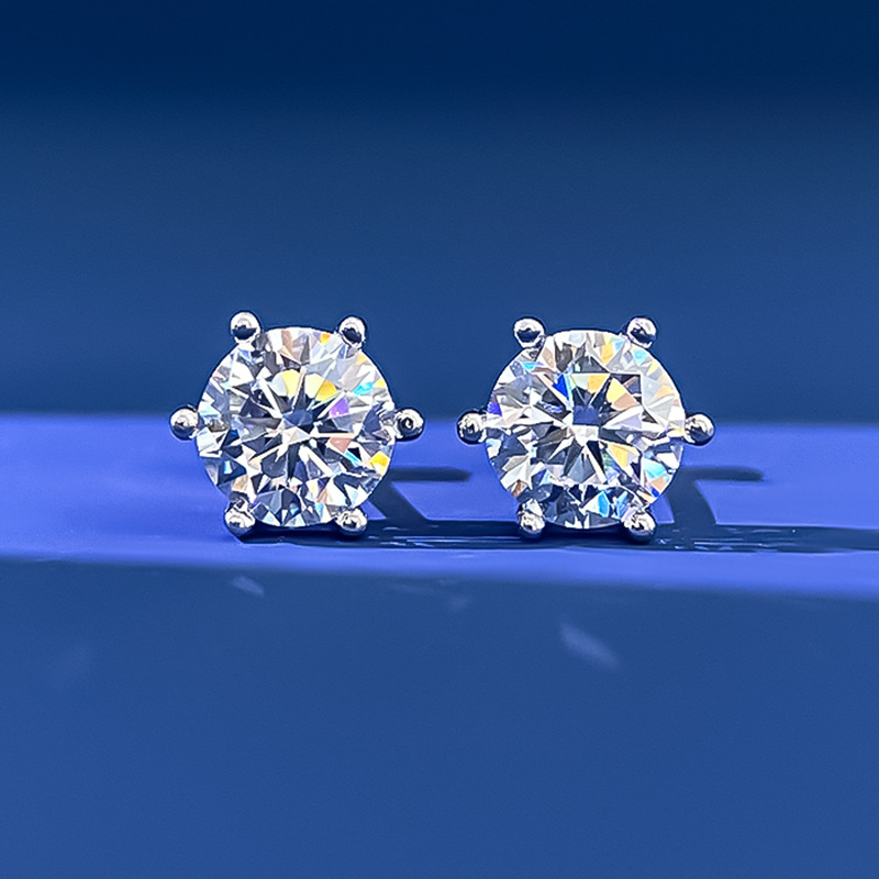 Moissanite stud earrings, S925 sterling silver six-prong earrings, women's D-color elegant earrings, 1 carat simple earrings, TK best-selling style.