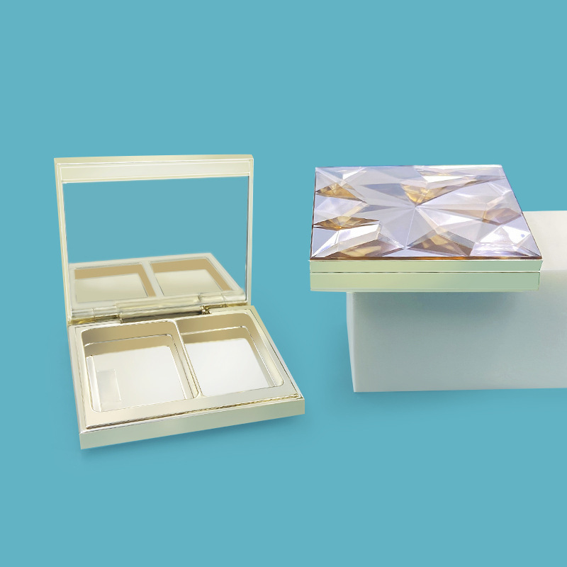 利盛磁扣方形双格粉饼盒钻石顶片眼影盒遮瑕高光化妆品包材容器