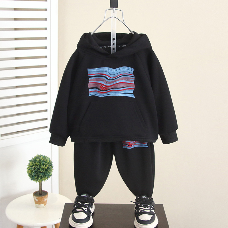 6072 Suéter para niños Traje deportivo 2024 Nuevo traje de dos piezas de suéter de bebé de manga larga con capucha de primavera y otoño para niños