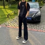 美式秋季微喇修身西裤