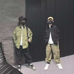 Boys' Workwear Jacket Spring and Autumn Style Large Collar New Children's Autumn Outfit Streetwear Shirt Top Middle Child Autumn Children's Clothing