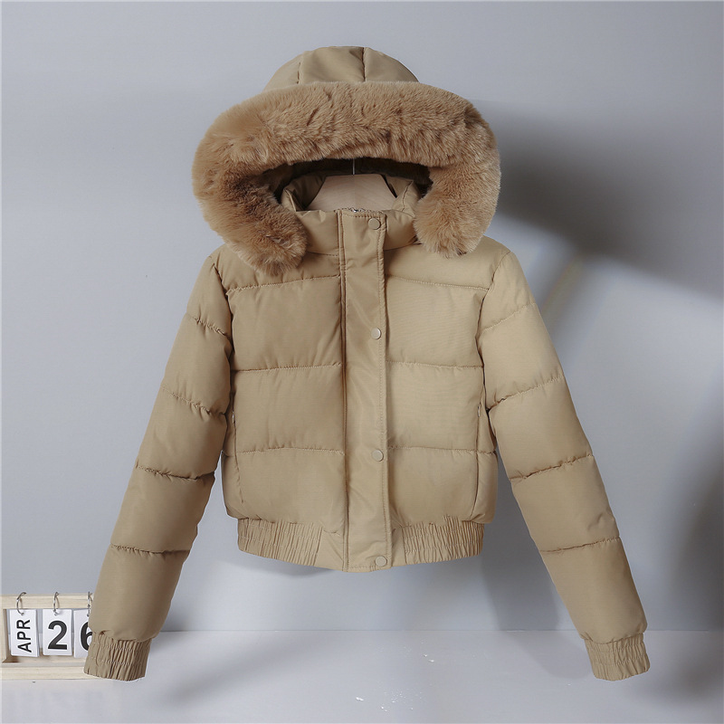 2025 nuevo otoño invierno abrigo abrigo de pluma de algodón mujer corto interior de vello grueso cuello de cabello chaqueta de algodón de manga larga image 2