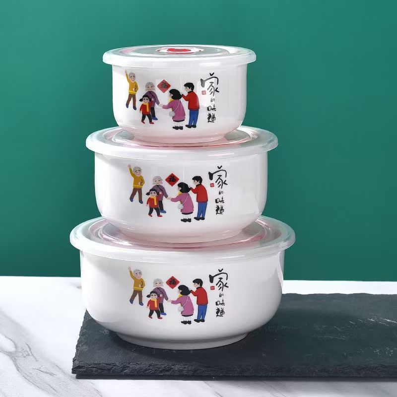 [Múltiples opcionales] tazón de cerámica fresca bolos de fideos con cubierta de almuerzo caja de almuerzo bolos de sellado horno de microondas cubierta doméstica
