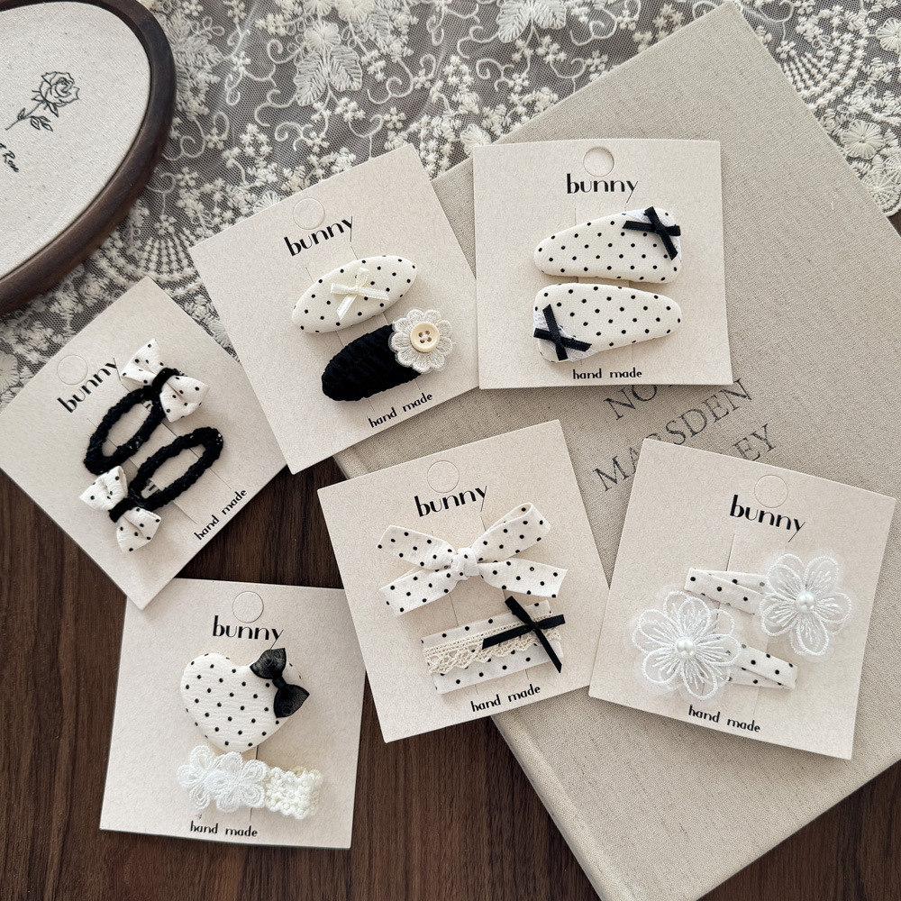 black and white polka dot lace bow barrettes new girl‘s hairpin sweet cool children‘s hair accessories side cropped hair clip barrettes hair accessories