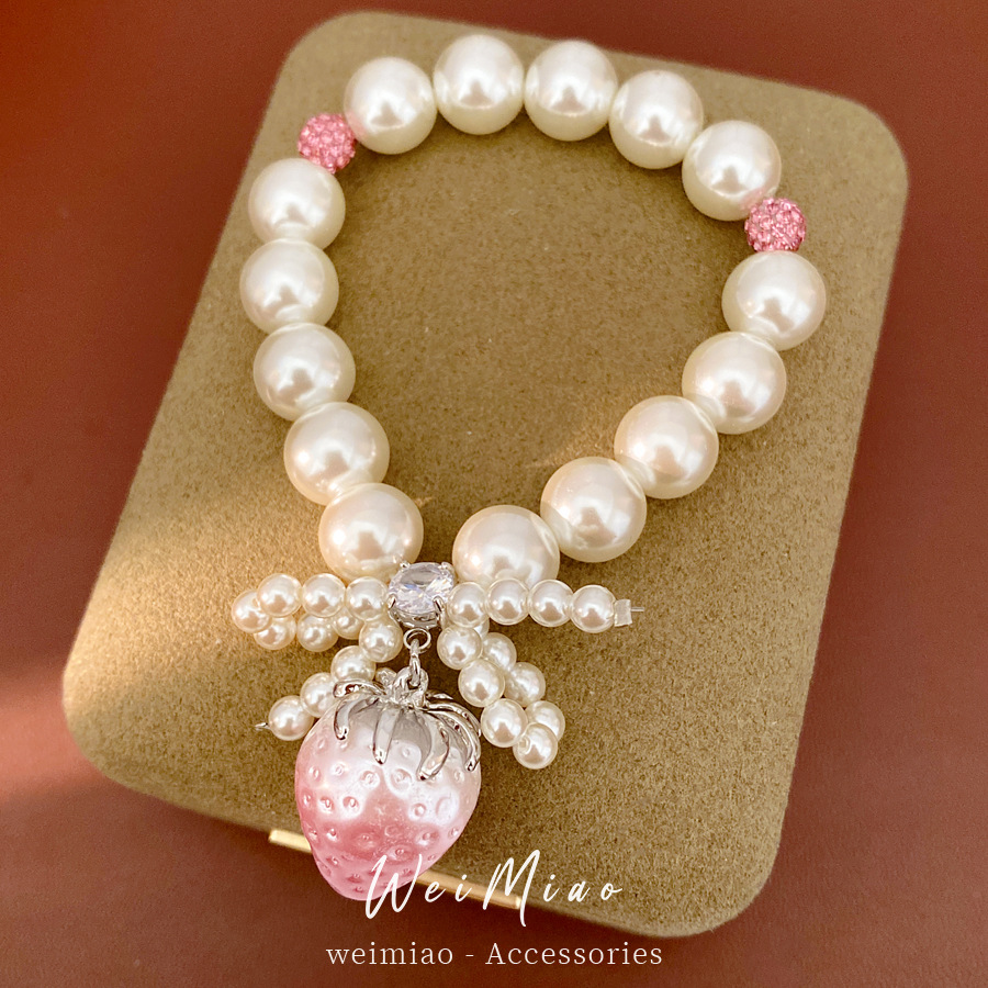 Zircon cuentas arco resina de fresas pulsera de perlas ligera de lujo pulsera de alta sensación fresca y dulce temperamento joyería