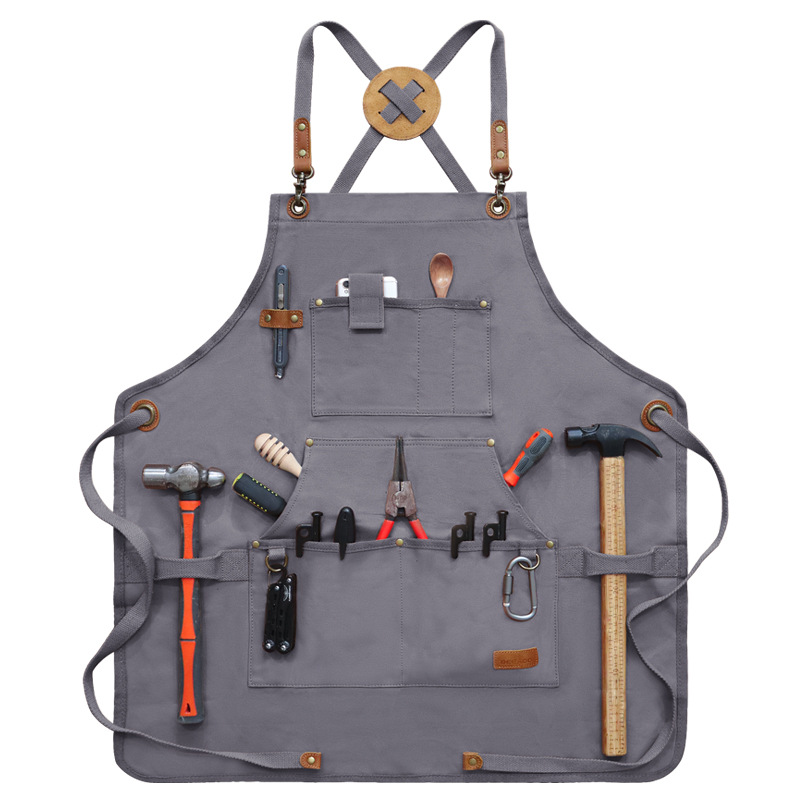 Amazon transfronterizo delantal de lona de pegamento logo personalizado de bolsillo al aire libre delantal de trabajo de carpintería fábrica al por mayor