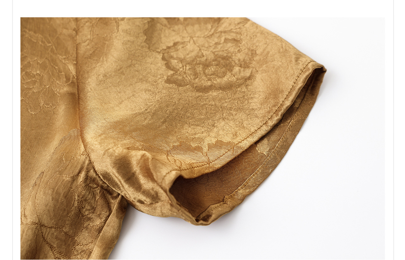 Áo kiểu Trung Quốc mới tay ngắn thêu hoa văn jacquard vải acetate thon gọn — Màu đen, Màu vàng, Màu hồng, Màu mơ chi tiết 50