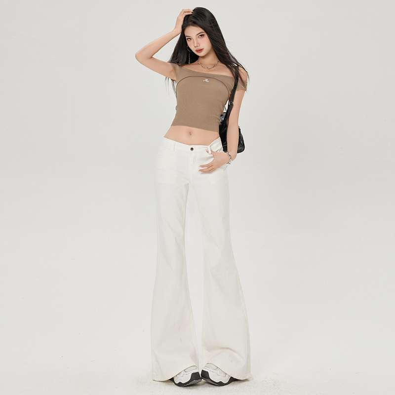 Wholesale Two-Color Hot Girl White Low-Waist Bootcut Jeans for Women Spring and Summer Slim Stretch Straight Bell-Bottom Pants Wholesale Two-Color Hot Girl White Low-Waist Bootcut Jeans for Women Spring and Summer Slim Stretch Straight Bell-Bottom Pants