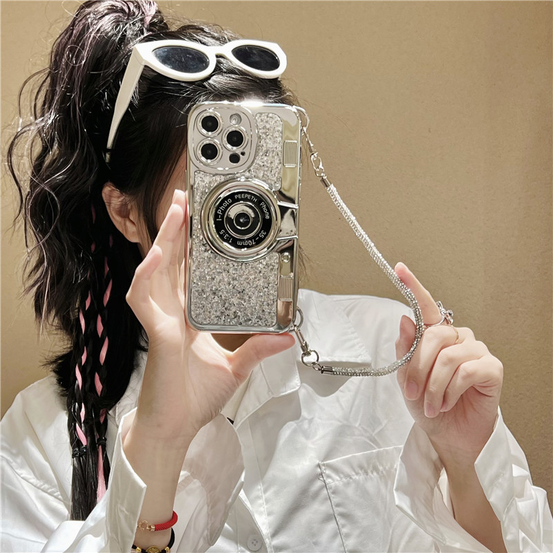 Cámara de brillo de moda para iphone15 portátil 16ProMax funda para teléfono móvil Apple 14 hombres y mujeres 13 galvanoplastia 16