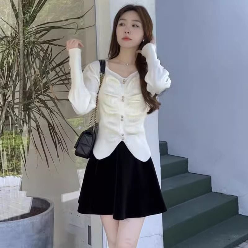 方领褶皱毛衣打底衫女秋冬高级感别致漂亮洋气时尚内搭针织衫上衣|undefined