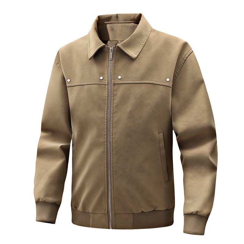 Cross-Border American Retro Brown Lapel Leather Jacket Men's Maillard Camel Velvet Foreign Trade Jacket Men's Clothing