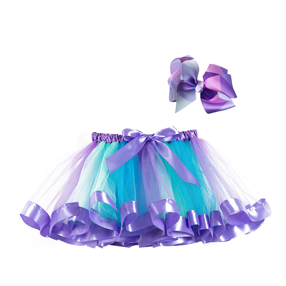 Malla europea y americana Arco Iris pettiskirt niños Tutu media longitud princesa vestido con arco tocado vestido de bebé