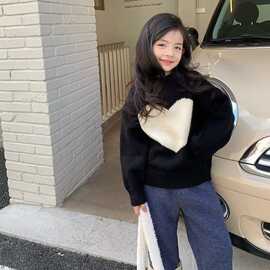 女童秋冬毛衣韩版儿童中大童时尚心形长袖上衣女孩加厚外穿针织衫