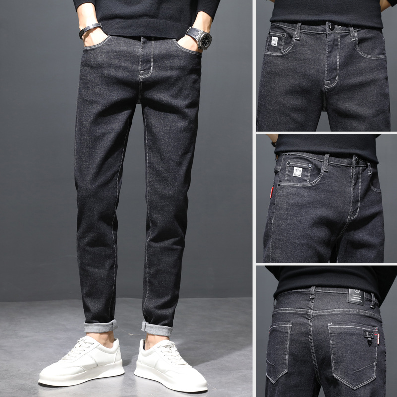 Four Seasons empuje principal TikTok pantalones vaqueros elásticos de los hombres populares jóvenes estilo coreano SLIM-Fit adelgazamiento gato barba caballo Pantalones