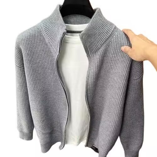 Cardigan Solid Color Zipper Sweater Men's Versatile Knitwear Autumn and Winter Cross-Border Slim Jacket Men's Stand Collar Half-High Outerwear Cardigan Solid Color Zipper Sweater Men's Versatile Knitwear Autumn and Winter Cross-Border Slim Jacket Men's Stand Collar Half-High Outerwear