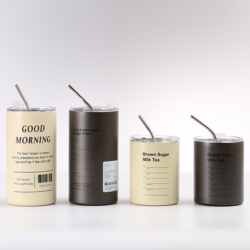 Custom Creative Ice American Stainless Steel Thermos Cup ins Style with Straw Latte Coffee Cup Portable Office Water Cup Custom Creative Ice American Stainless Steel Thermos Cup ins Style with Straw Latte Coffee Cup Portable Office Water Cup