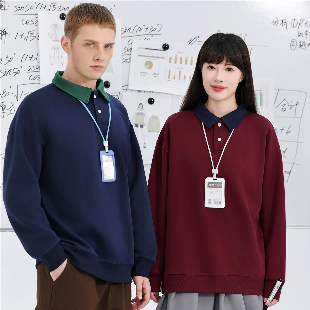 320 г полиэстер хлопчатобумажная цветная лацканная рубашка POLO с полными плечами свободная рубашка с длинными рукавами для студентов мужского и женского пола на заказ