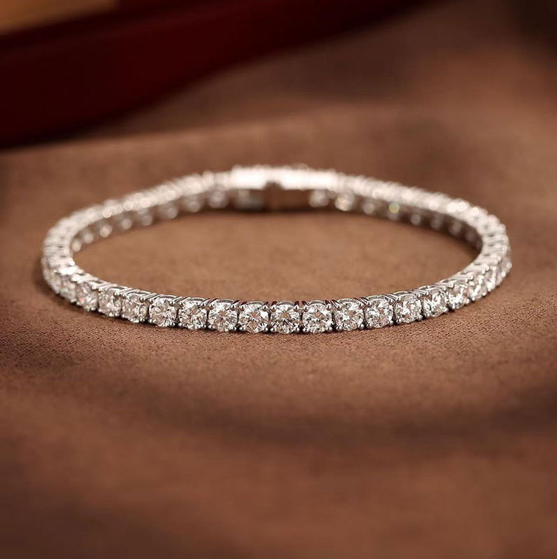 Customized 18K Gold Tennis Bracelet, Laboratory-Grown Diamond Bracelet, 5 Points, 10 Points, 20 Points, 30 Points Bracelet Au750