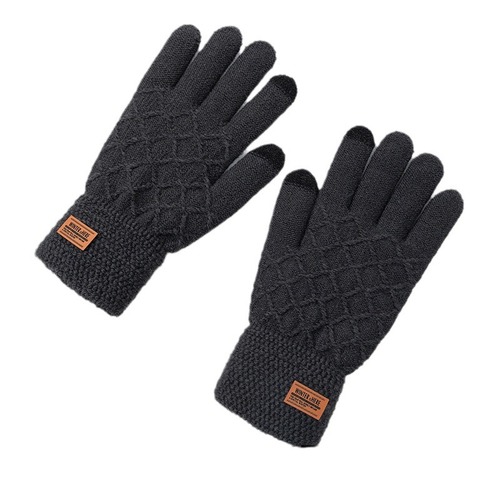 Large size gloves for male students in autumn and winter, warm touch screen, cold-proof plus velvet five-pointer knitted wool, cycling and cycling wholesale