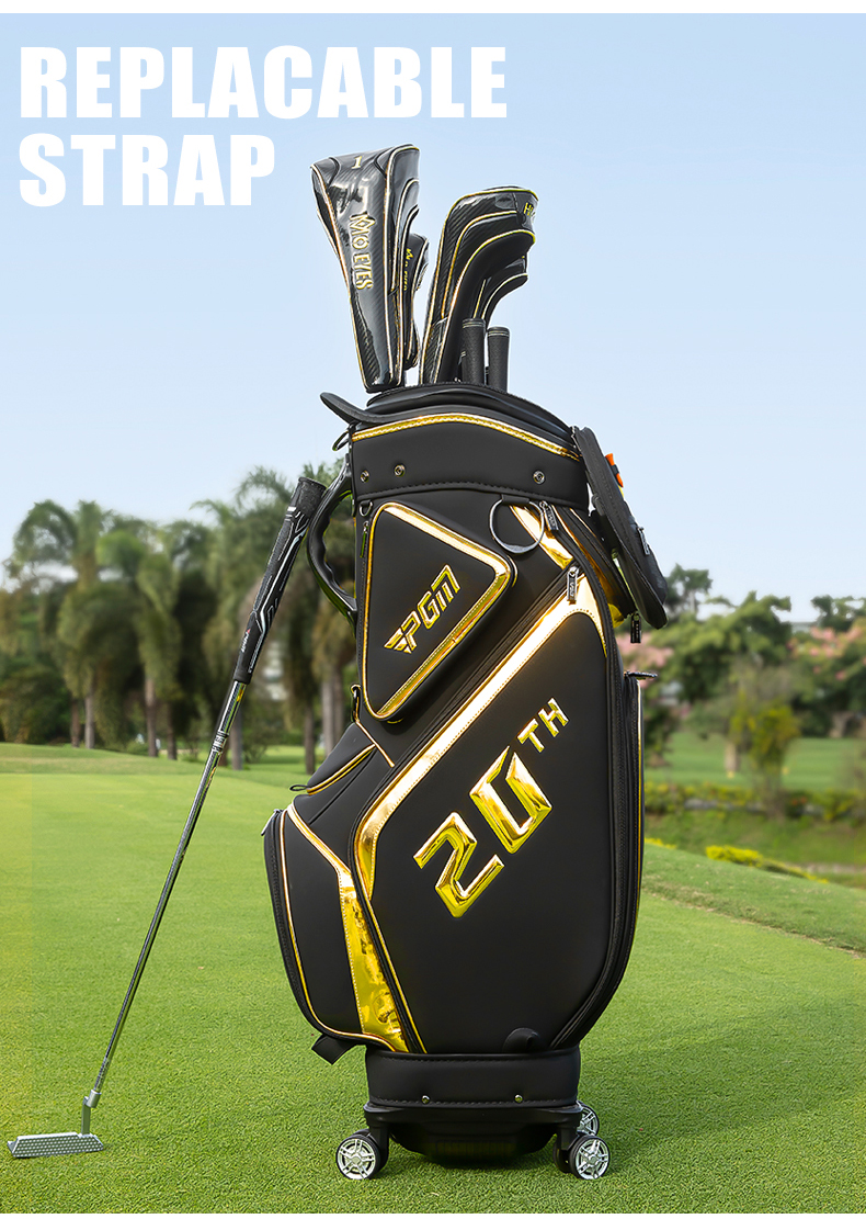 Túi golf PGM vỏ cứng dạng ống lồng, 4 bánh đẩy phẳng, đa năng cho nam nữ — Túi bóng màu đen và vàng [vỏ cứng dạng ống lồng/câu lạc bộ đảo ngược/kiểm tra hãng hàng không/bánh xe vạn năng] QB187 chi tiết 8
