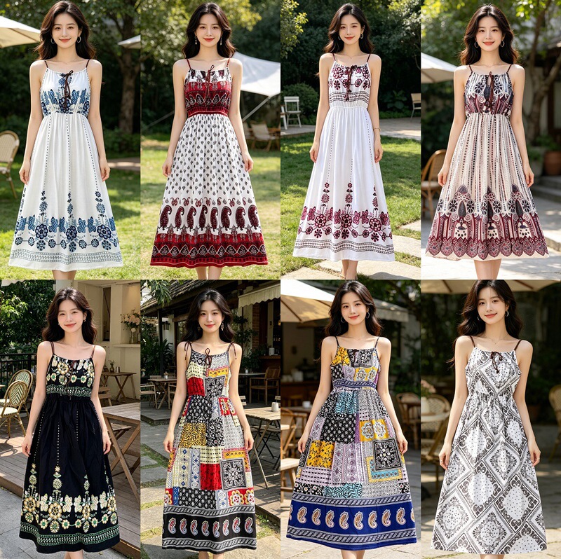 Bohemian Beach Dress Cotton Silk Long Dress 2026 Summer Seaside Vacation Dress Chiffon Dress Floral Suspender Dress Bohemian Beach Dress Cotton Silk Long Dress 2026 Summer Seaside Vacation Dress Chiffon Dress Floral Suspender Dress