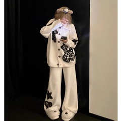 黑白百搭半边绒睡衣套装女秋冬2025年新款冬天加绒加厚家居服套装