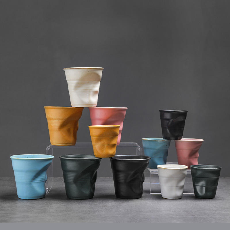 Rustic ceramic coffee cup, creative hand-poled pleated cup, ceramic latte cup, espresso cup, vintage afternoon tea cup, antique cup Rustic ceramic coffee cup, creative hand-poled pleated cup, ceramic latte cup, espresso cup, vintage afternoon tea cup, antique cup