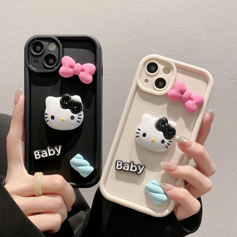 Gao Zhu for Apple 16PRO stereo bow KT cat phone case iPhone12/XR cute all-inclusive protection Gao Zhu for Apple 16PRO stereo bow KT cat phone case iPhone12/XR cute all-inclusive protection