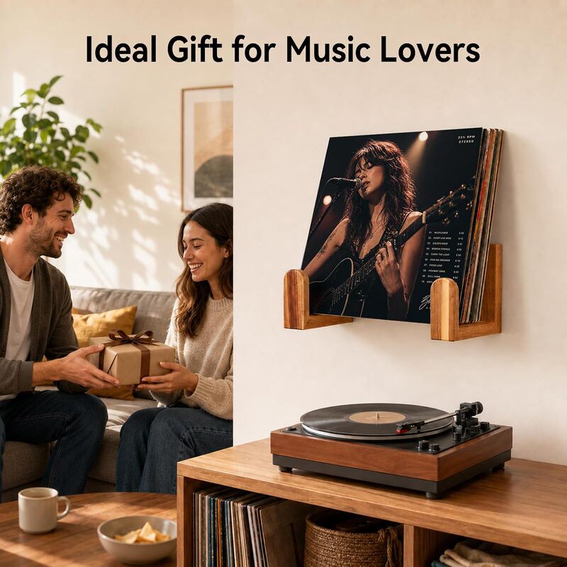 Cross-border wooden wall-mounted vinyl record rack, wall LP record storage and display shelf, vintage wooden record stand