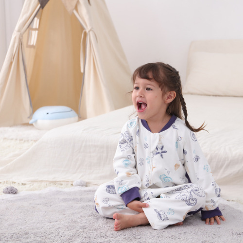 Baby sleep sack leg opening sleep sack for babies, knitted cotton double-layer romper with crawling suit for spring and autumn, cotton children's home anti-kicking suit