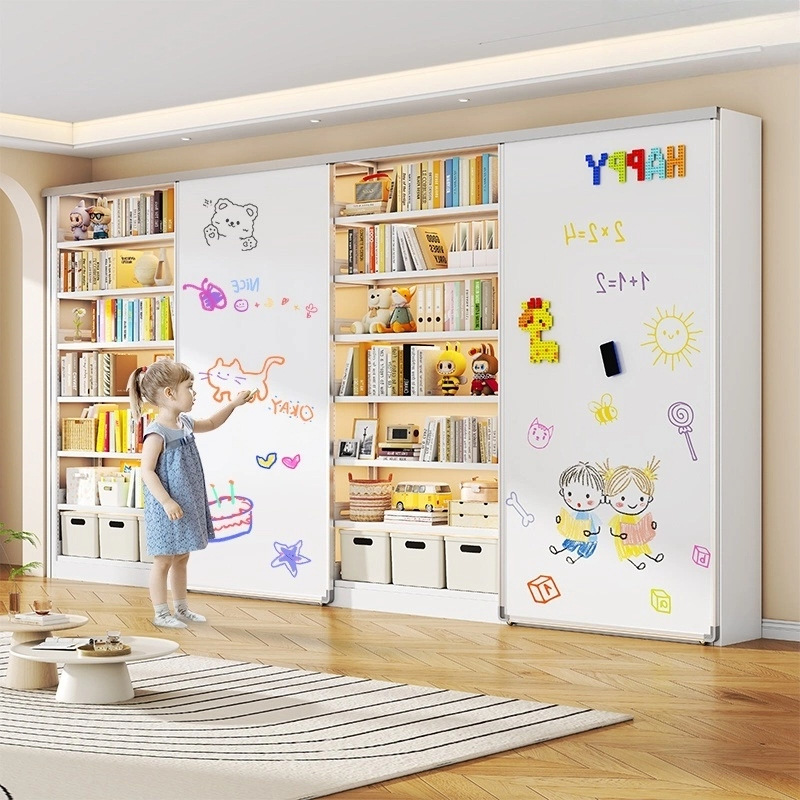 Library Steel Bookshelf Integrated Wall-Mounted Whiteboard Children's Bookshelf Floor-Standing Storage Rack Home Bookcase Floor-Standing Wall-Mounted