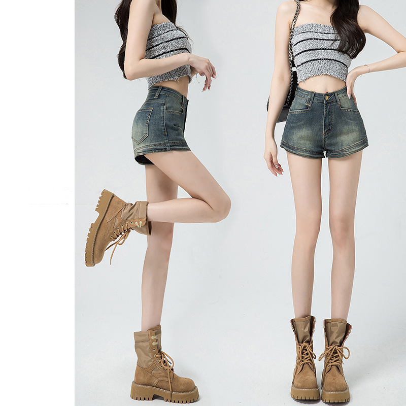 American Retro Denim Shorts for Women Summer New Thin Outer Wear High-Waisted Tight A-Line Ultra-Short Sexy Hot Pants
