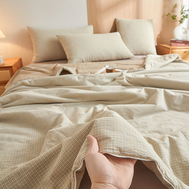 Edredón fresco de verano de algodón, edredón de aire acondicionado de dormitorio individual de cuatro piezas, edredón fino de verano, edredón de verano lavable a máquina
