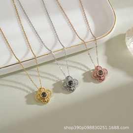 跨境欧美投影项链100种语言我爱你四叶草吊坠投影图片锁骨链批发