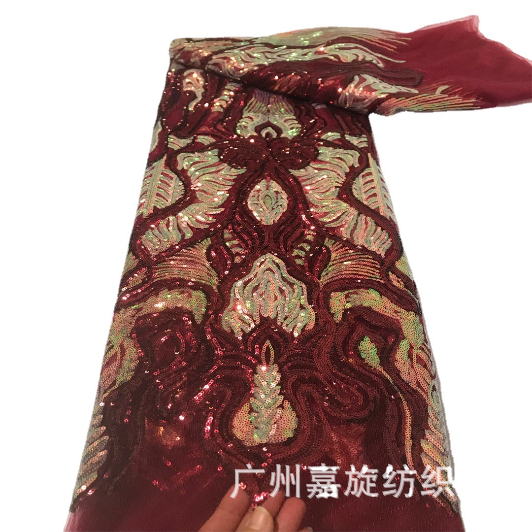 Malla de poliéster africano lentejuelas encaje europeo y americano DIY elegante vestido de novia vestido etapa rendimiento ropa tela JX3957 image 2