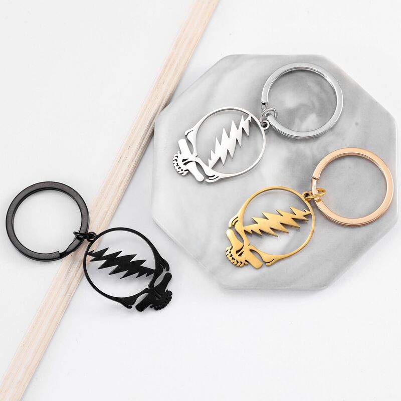 Cross-Border European and American Punk Rock Band Grateful Dead Skull Stainless Steel Keychain Fashion Hiphop Pendant